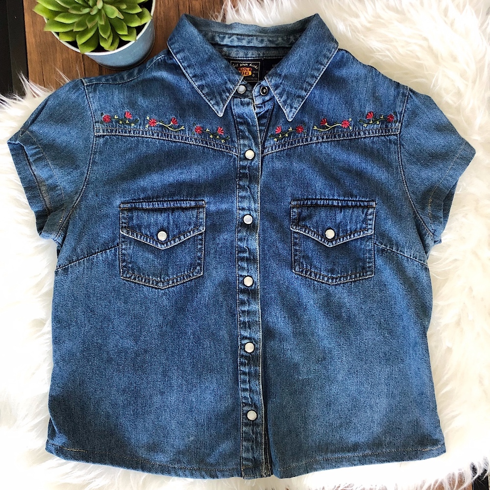 Route 66 Jean Button Up w/ Flower Embellishments